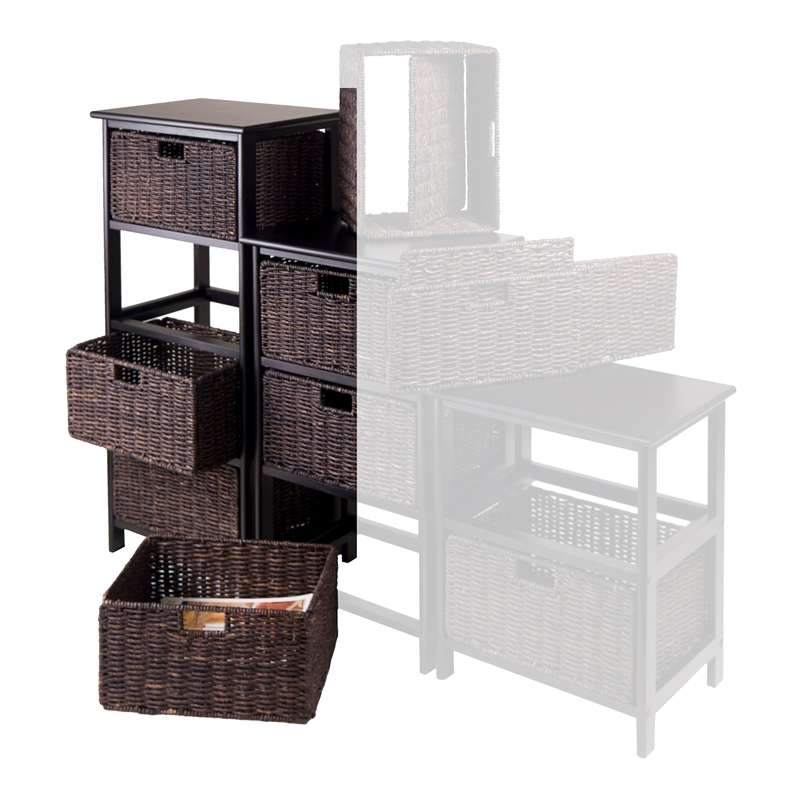 Winsome Omaha Transitional Solid Wood Storage Rack w/ 4 Foldable Baskets - Black