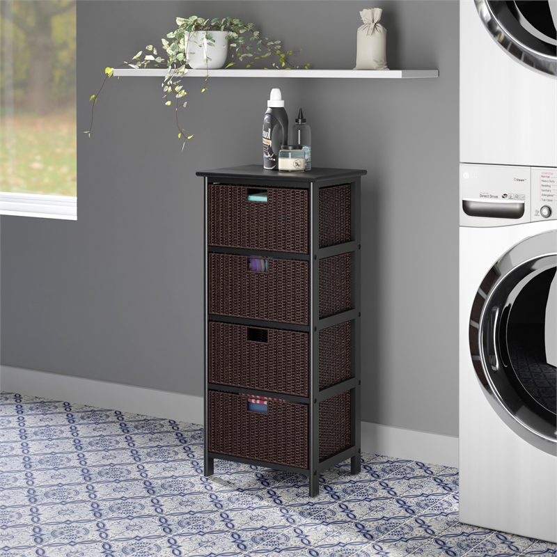 Winsome Omaha Transitional Solid Wood Storage Rack w/ 4 Foldable Baskets - Black