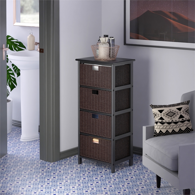 Winsome Omaha Transitional Solid Wood Storage Rack w/ 4 Foldable Baskets - Black