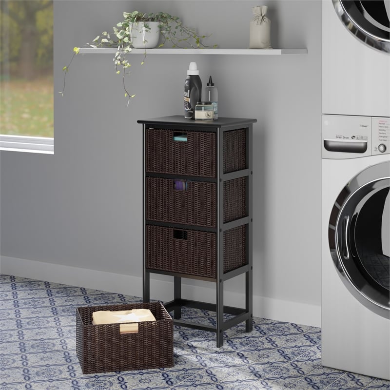 Winsome Omaha Transitional Solid Wood Storage Rack w/ 4 Foldable Baskets - Black