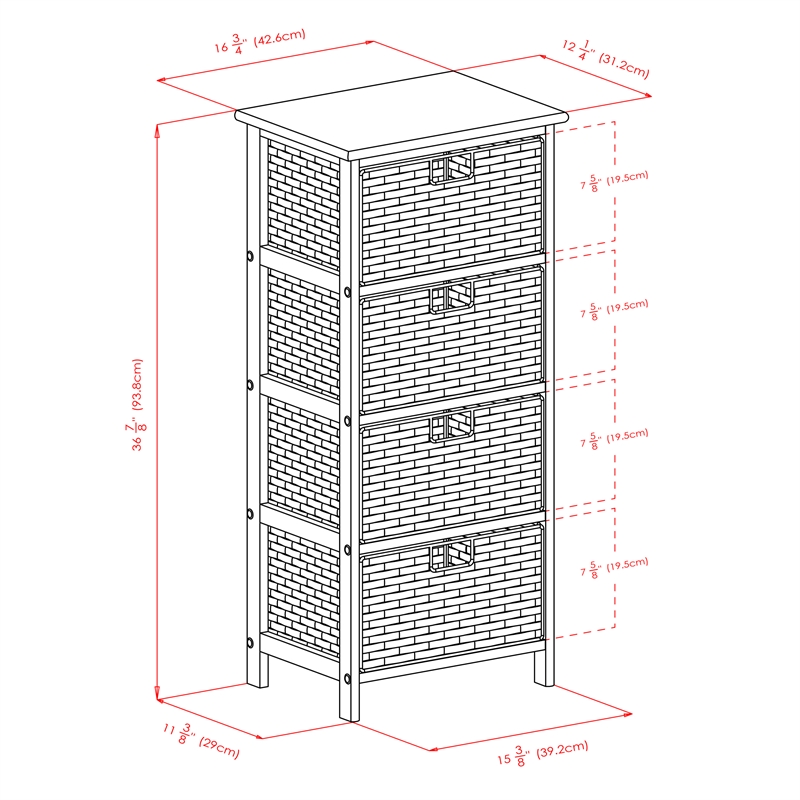 Winsome Omaha Transitional Solid Wood Storage Rack w/ 4 Foldable Baskets - Black