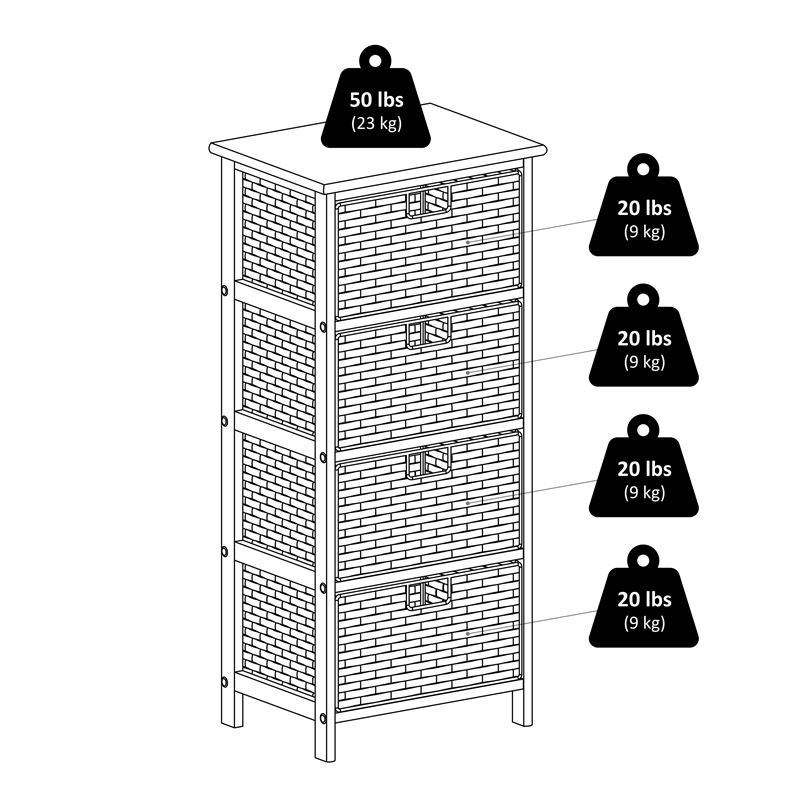 Winsome Omaha Transitional Solid Wood Storage Rack w/ 4 Foldable Baskets - Black