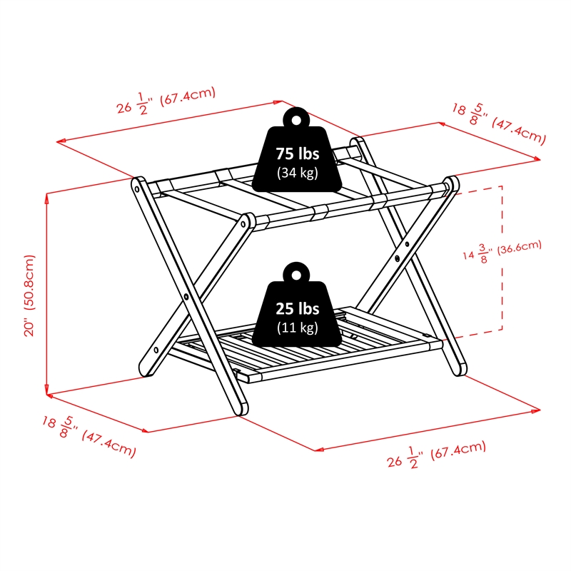 Winsome Reese Foldable Solid Wood Luggage Rack with Shelf in Dark Espresso
