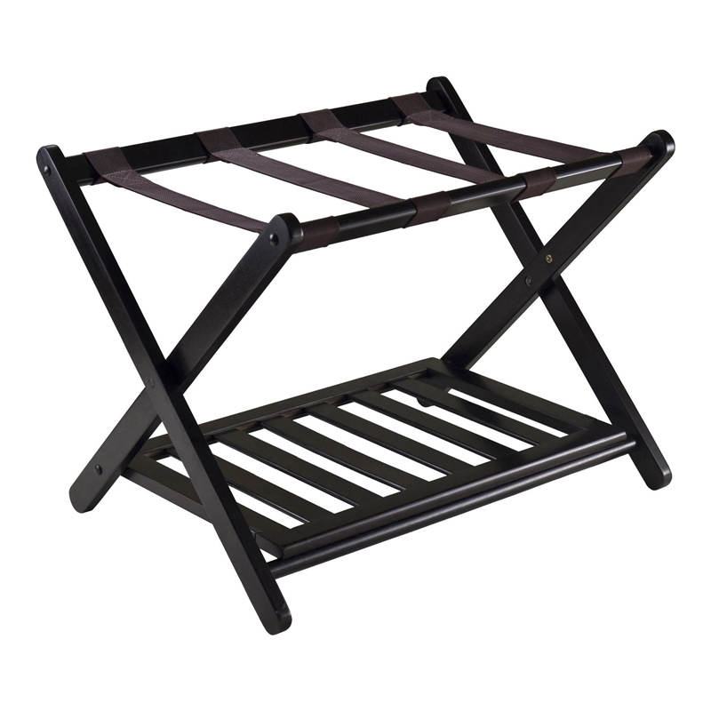 Winsome Reese Foldable Solid Wood Luggage Rack with Shelf in Dark Espresso