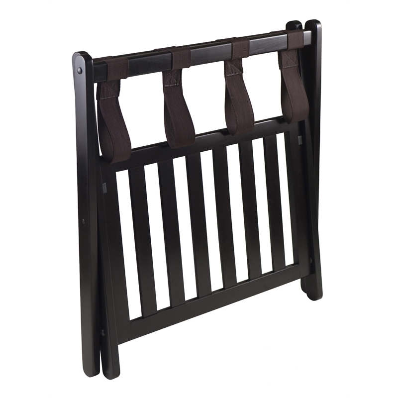 Winsome Reese Foldable Solid Wood Luggage Rack with Shelf in Dark Espresso