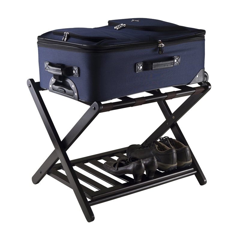 Winsome Reese Foldable Solid Wood Luggage Rack with Shelf in Dark Espresso