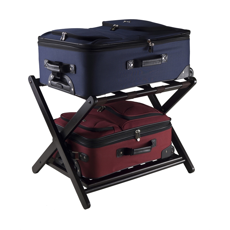 Winsome Reese Foldable Solid Wood Luggage Rack with Shelf in Dark Espresso