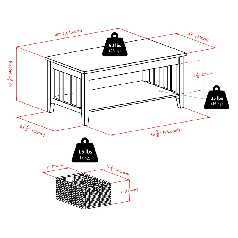 Winsome Morris Solid Wood Coffee Table with Three Foldable Baskets in Espresso