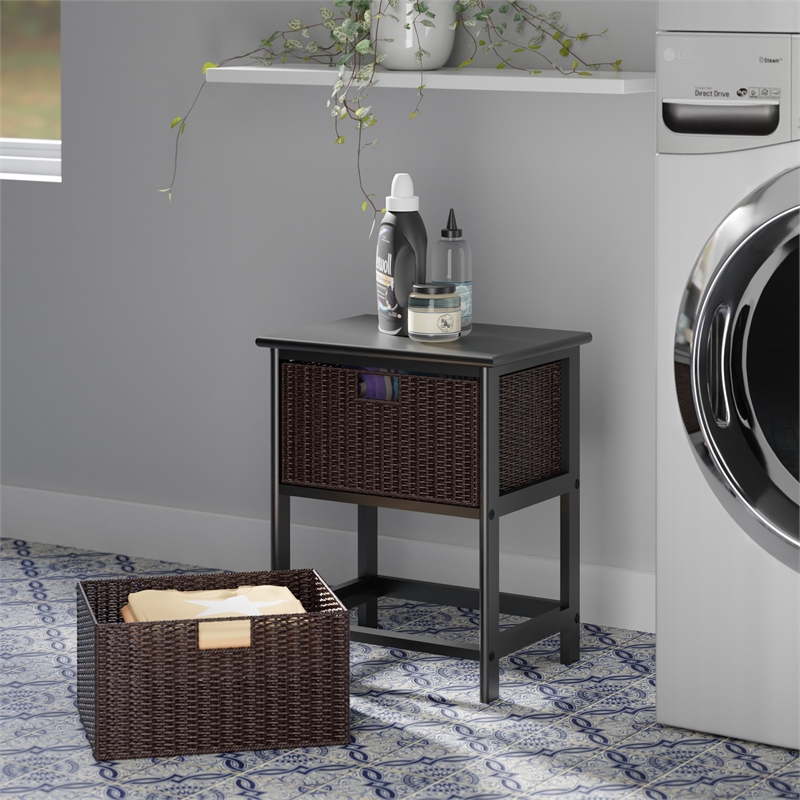 Winsome Omaha Transitional Solid Wood Storage Rack w/ 2 Foldable Baskets - Black