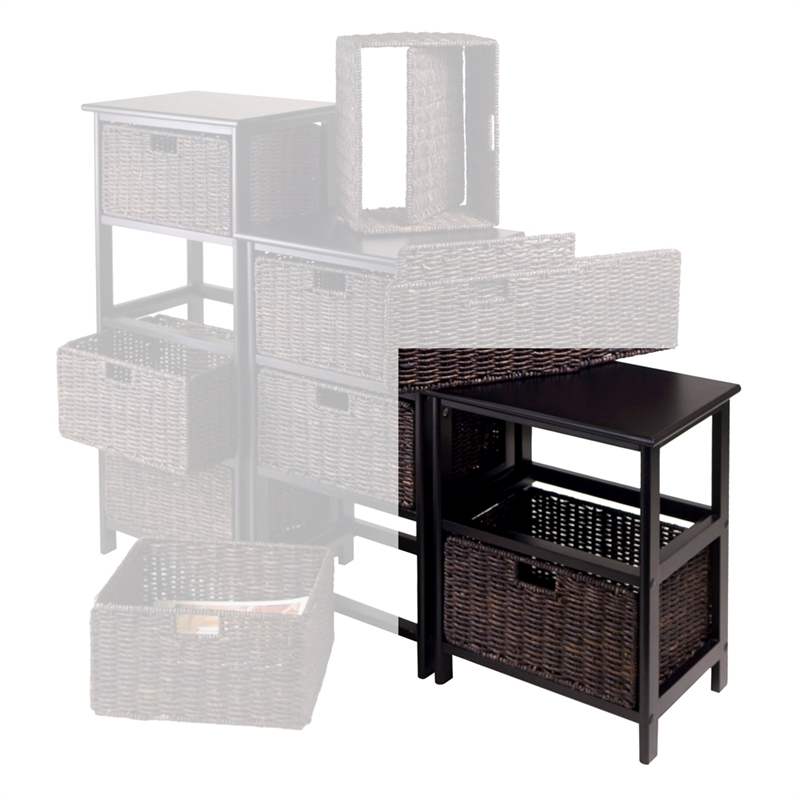 Winsome Omaha Transitional Solid Wood Storage Rack w/ 2 Foldable Baskets - Black