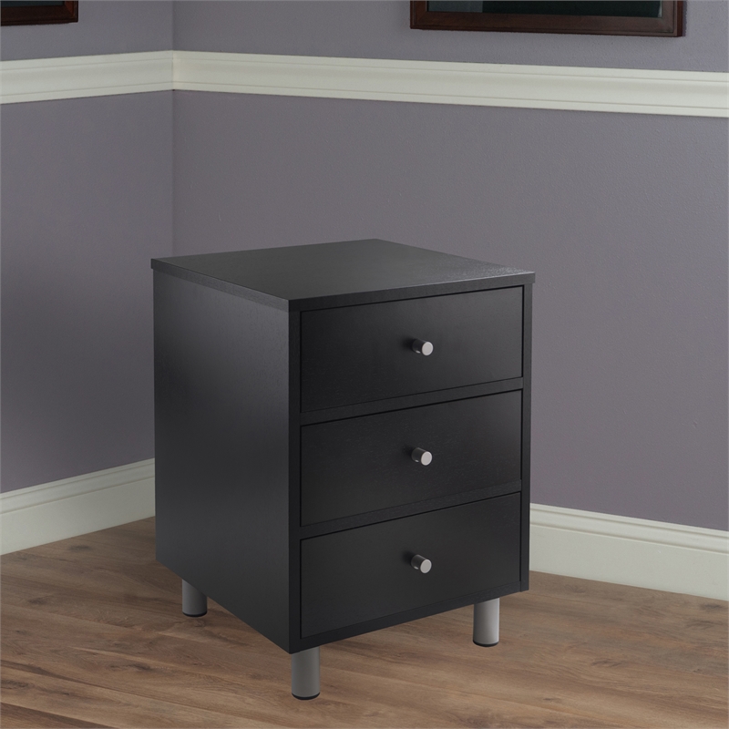 Winsome Daniel Transitional Composite Wood Accent Table with 3-Drawer in Black