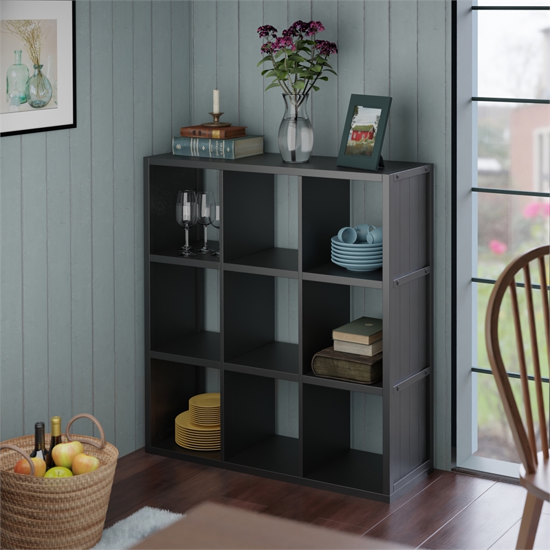 Winsome Timothy 3x3 Wood Storage Cabinets w/ Wainscoting Panel in Black