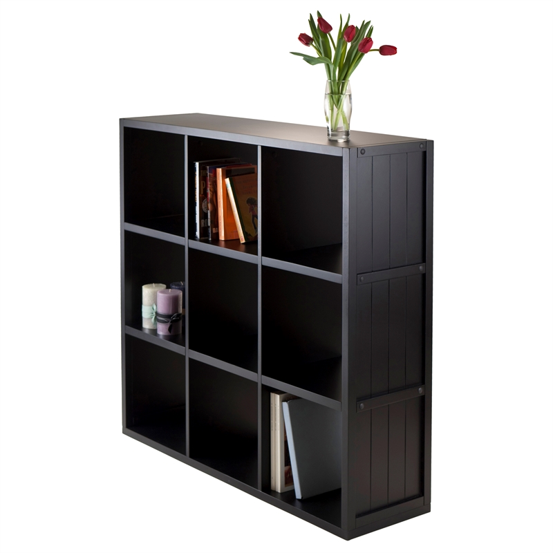 Winsome Timothy 3x3 Wood Storage Cabinets w/ Wainscoting Panel in Black