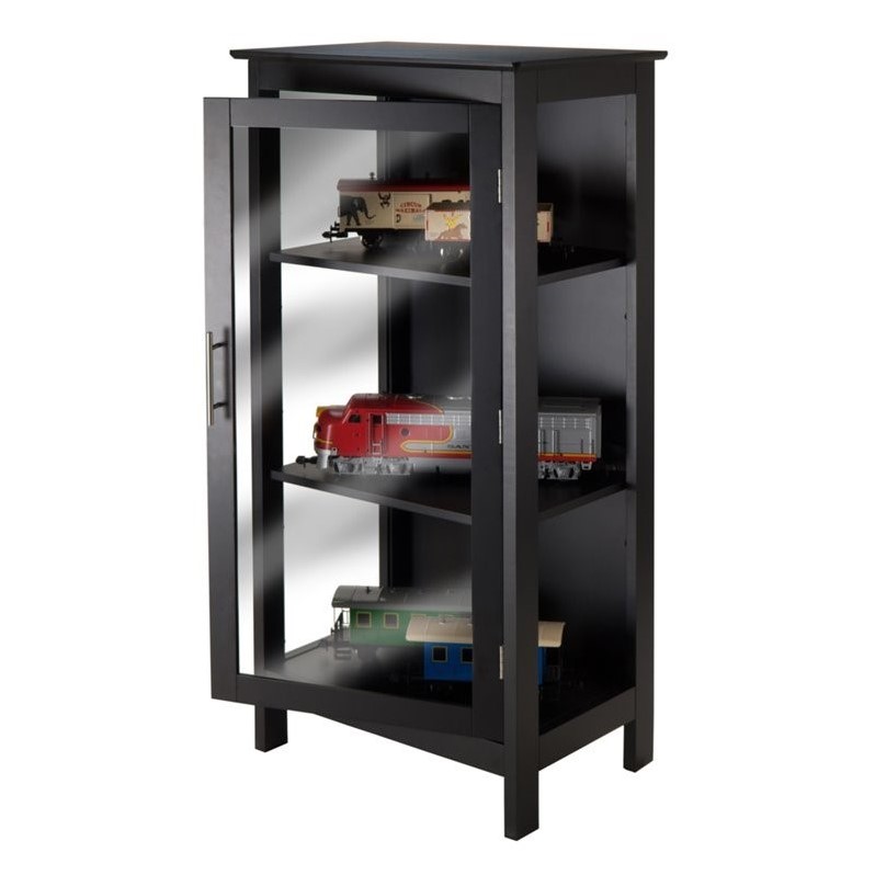 Winsome Poppy Display Transitional Solid Wood/Glass Curio Cabinet in Black