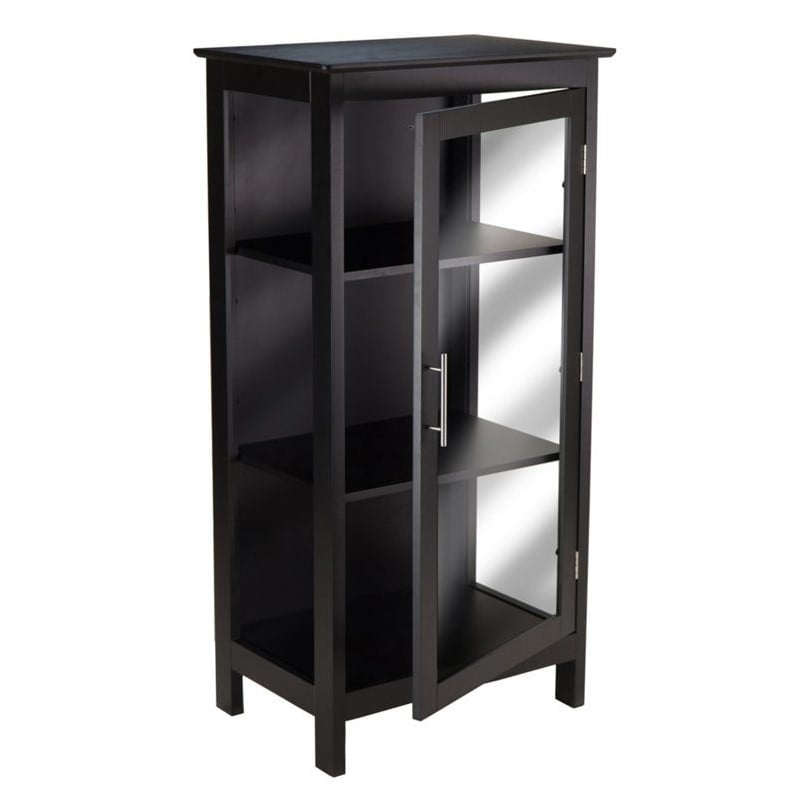 Winsome Poppy Display Transitional Solid Wood/Glass Curio Cabinet in Black