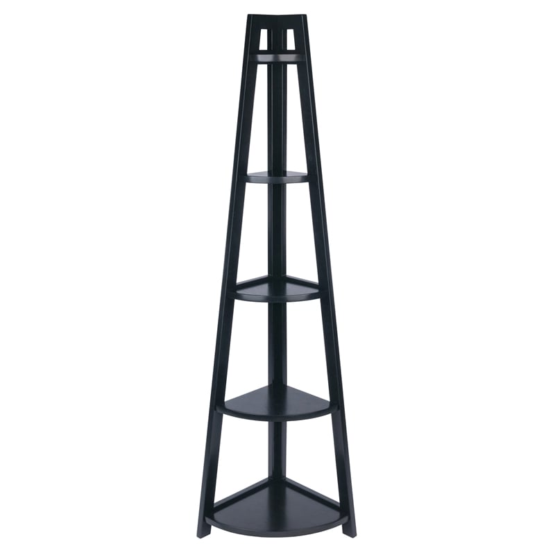 Winsome Adam 5-Tier A-Frame Solid Wood Corner Book Shelf in Black
