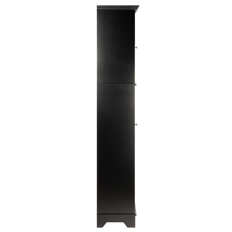 Winsome Wyatt Tall Transitional Wood Linen Cabinet with Baskets in Black