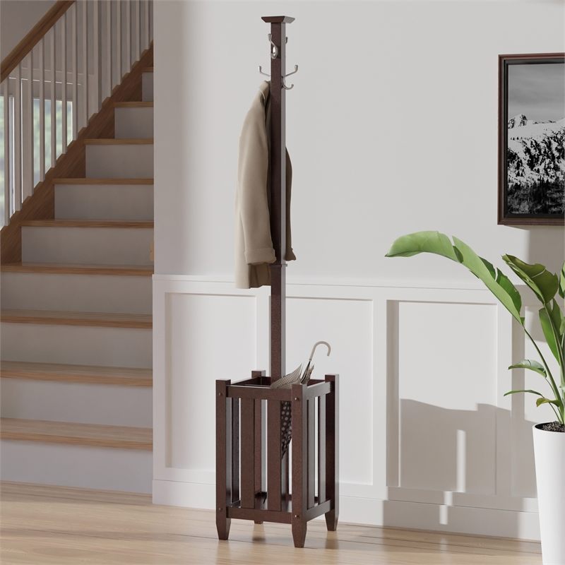 Winsome Memphis Transitional Solid Wood Coat Tree and Umbrella Rack - Cappuccino