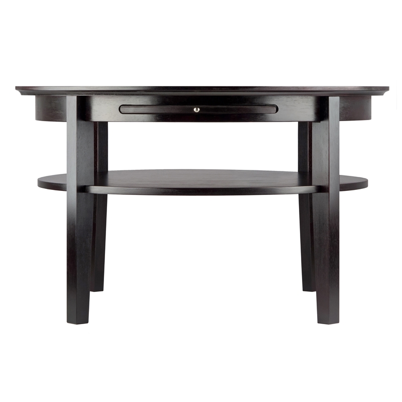 Winsome Amelia Round Solid Wood Coffee Table with Pull out Tray in Dark Espresso