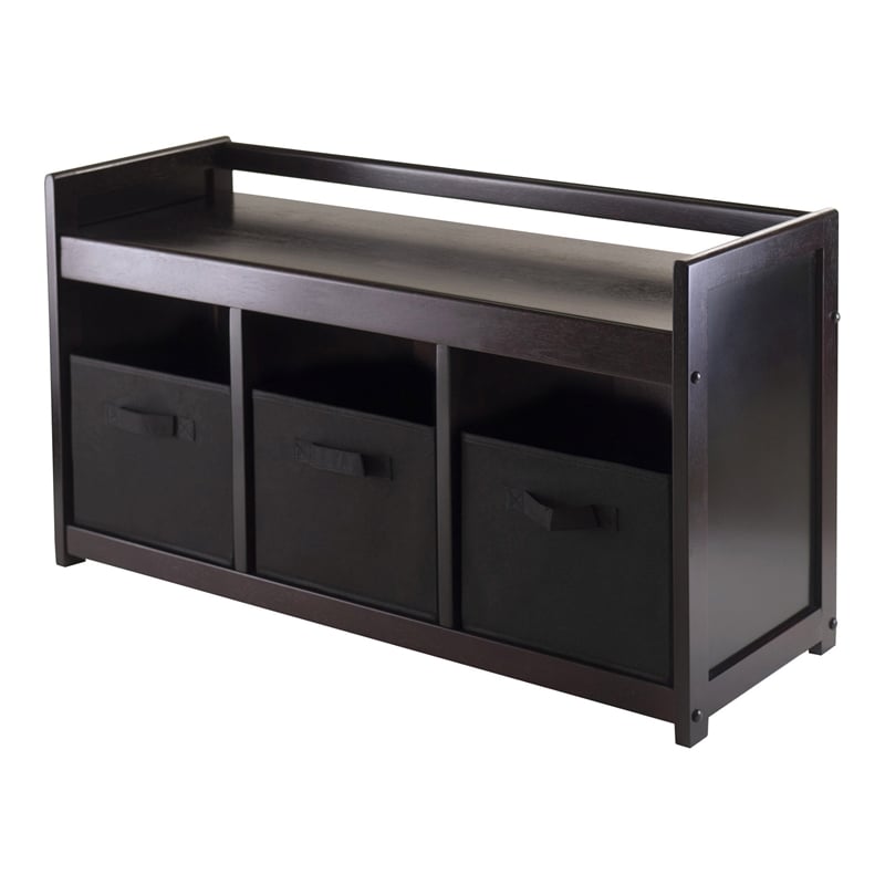 Winsome Addison 4-Piece Storage Transitional Solid Wood Bench in Espresso