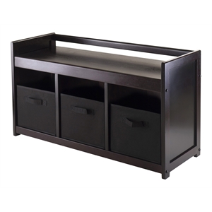 Winsome Addison 4-Piece Storage Transitional Solid Wood Bench in Espresso