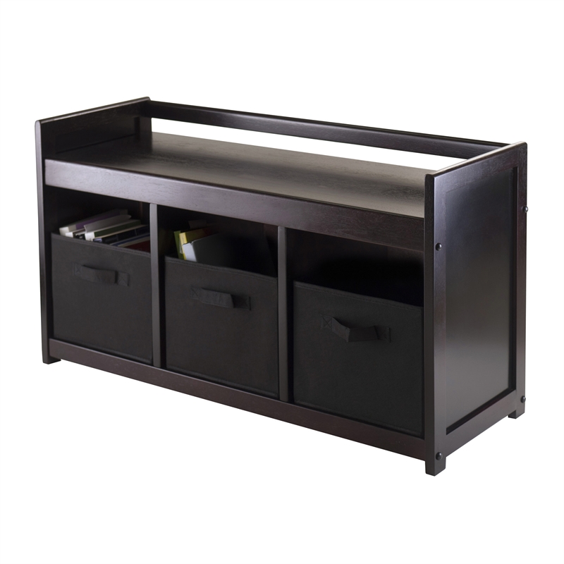 Winsome Addison 4-Piece Storage Transitional Solid Wood Bench in Espresso