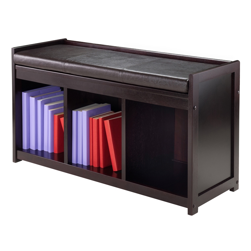 Winsome Addison 2-Piece Storage Transitional Solid Wood Bench in Espresso