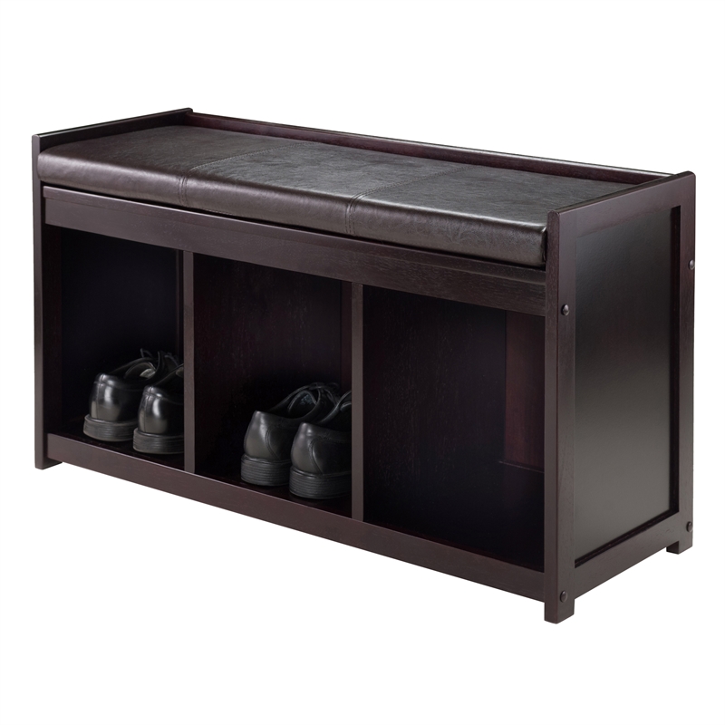 Winsome Addison 2-Piece Storage Transitional Solid Wood Bench in Espresso