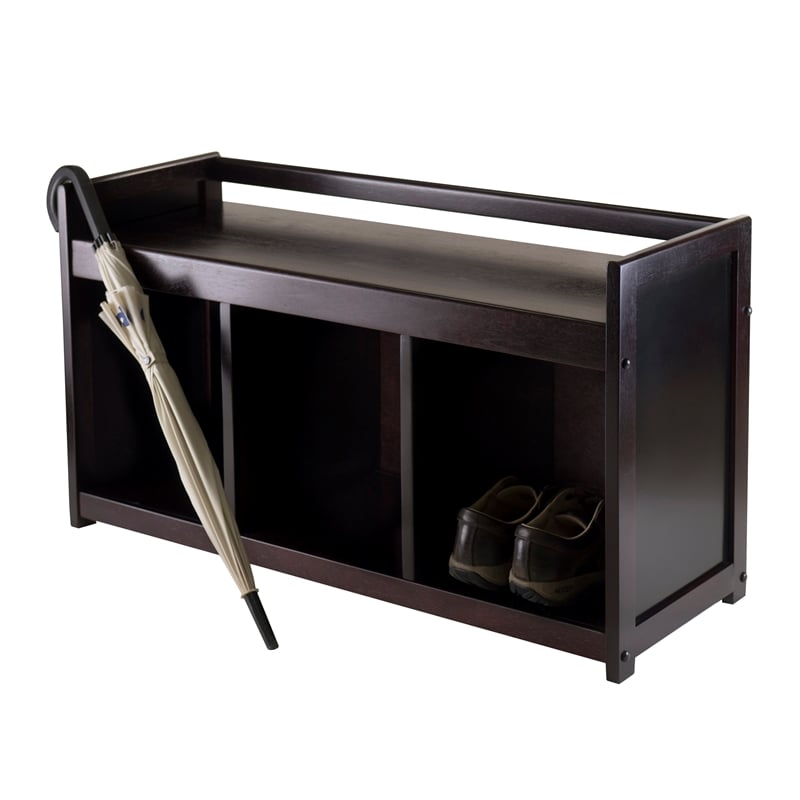 Winsome Addison Storage Transitional Solid Wood Bench in Dark Espresso