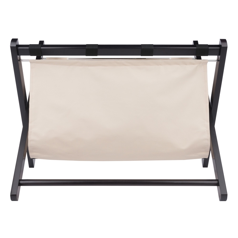 Winsome Dora Transitional Solid Wood Luggage Rack with Fabric Basket in Espresso