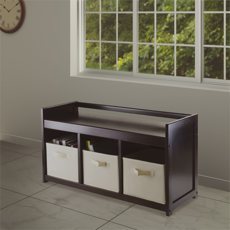 Winsome Addison 4 Pieces Storage Transitional Solid Wood Bench in Espresso