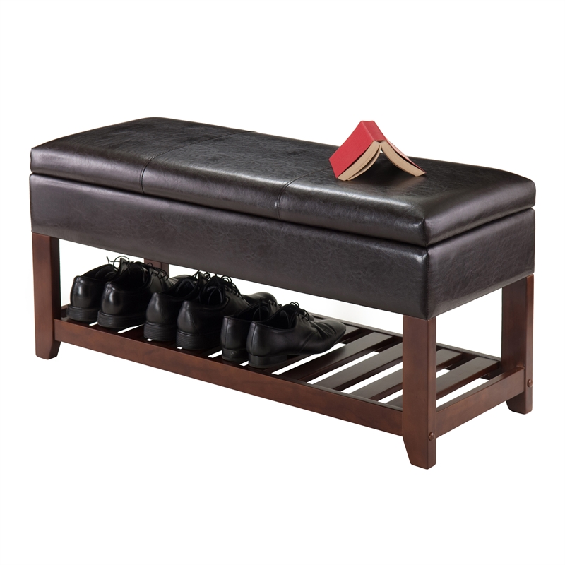 Winsome Monza Transitional Solid Wood Bench with Storage Chest - Espresso/Walnut
