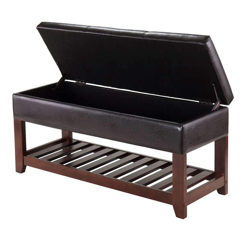 Winsome Monza Transitional Solid Wood Bench with Storage Chest - Espresso/Walnut