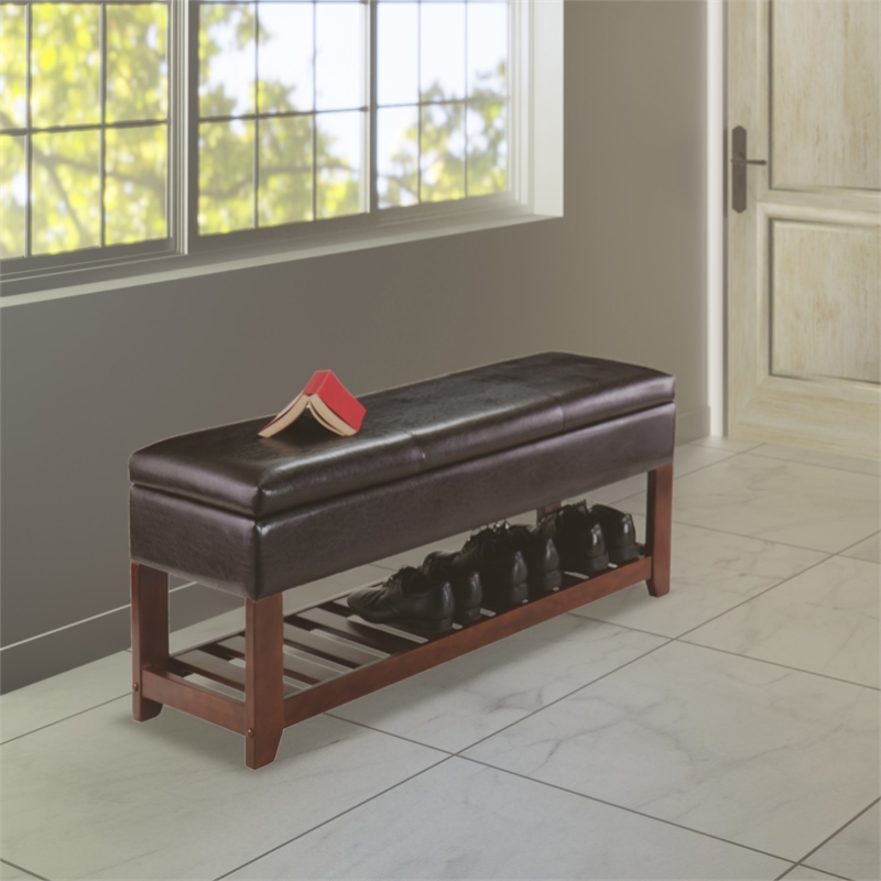 Winsome Monza Transitional Solid Wood Bench with Storage Chest - Espresso/Walnut