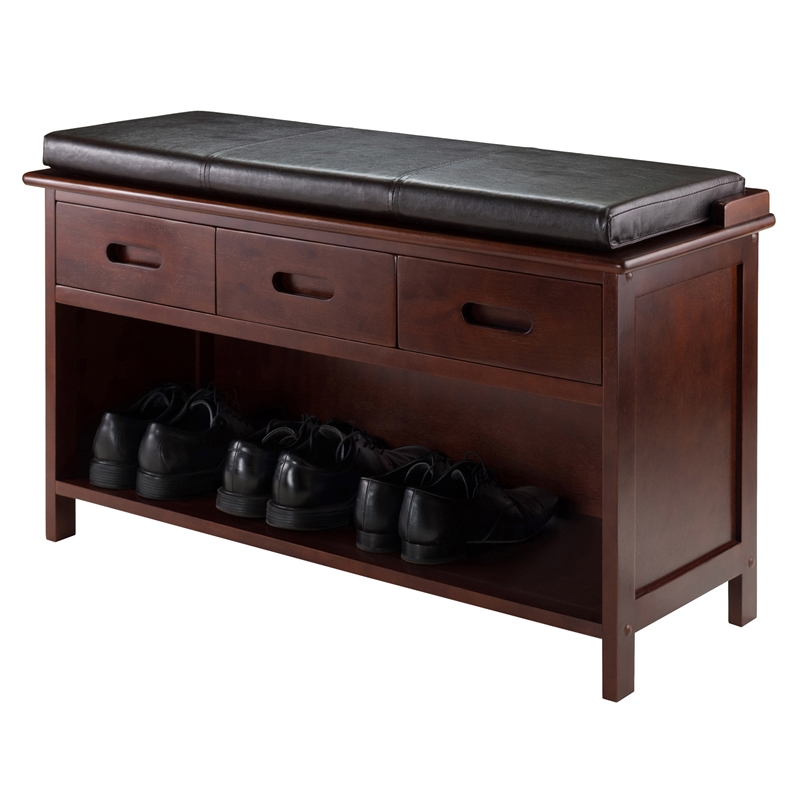 Winsome Adriana 2-Piece Storage Transitional Solid Wood Bench in Walnut