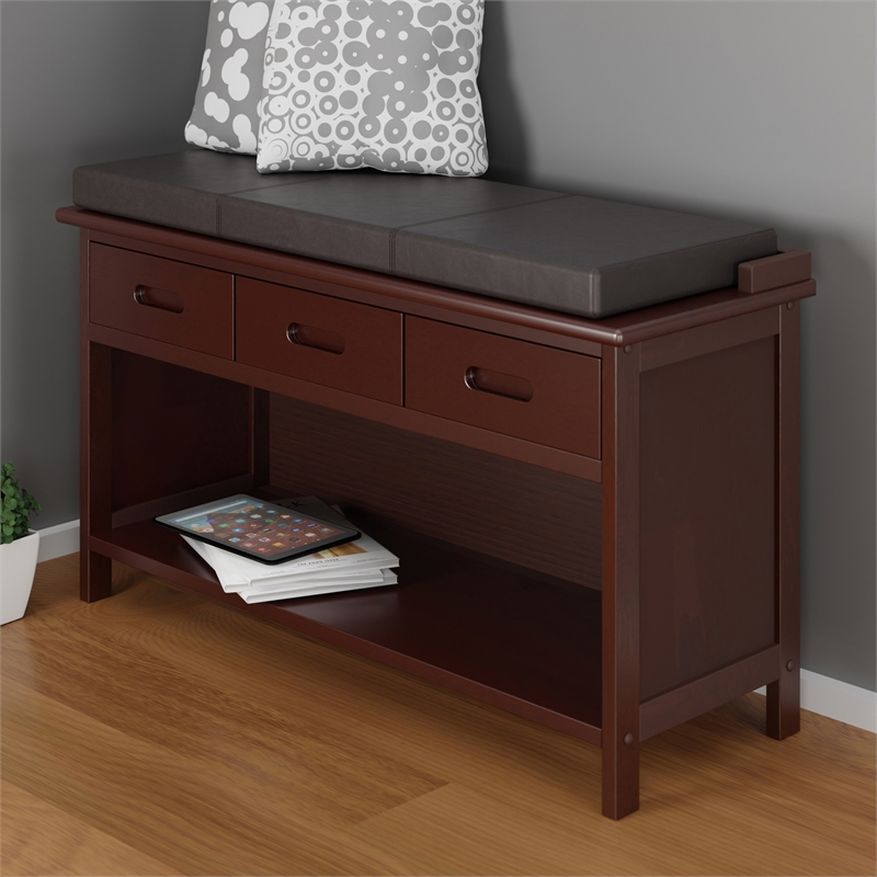 Winsome Adriana 2-Piece Storage Transitional Solid Wood Bench in Walnut