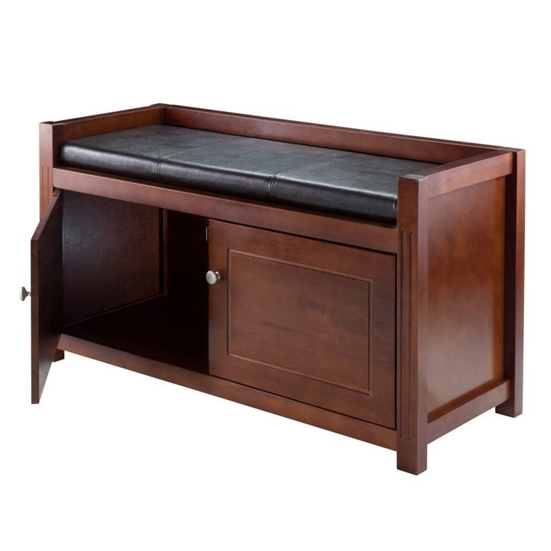 Winsome Charleston 2-Piece Hall Storage Transitional Solid Wood Bench in Walnut
