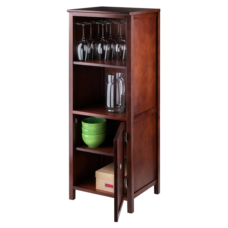 Winsome Brooke Transitional Solid Wood Cupboard with 2 Shelves in Antique Walnut