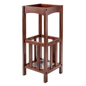 Winsome Rex Transitional Solid Wood Umbrella Stand with Metal Tray in Walnut