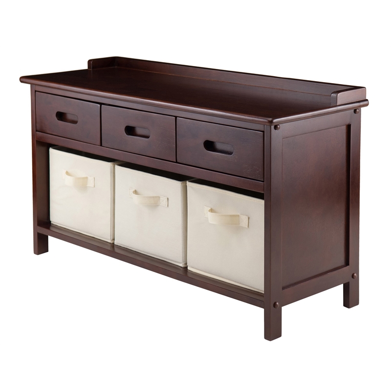 Winsome Adriana 4 Pieces Storage Transitional Solid Wood Bench - Antique Walnut