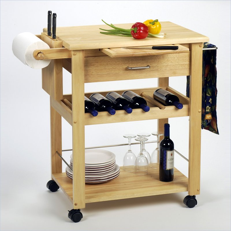 Winsome Basics Butcher Block Kitchen Cart in Solid Natural Beachwood