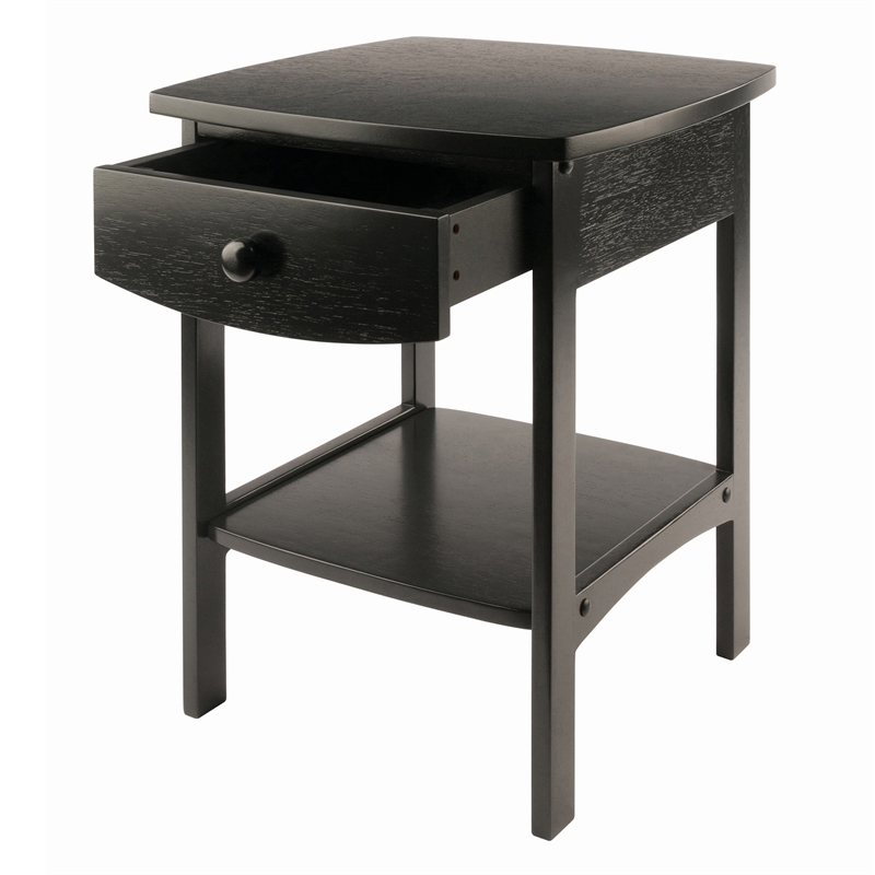 Winsome Claire Transitional Solid Wood Nightstand with Drawer in Black