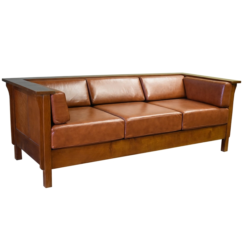 Crafters and Weavers Arts and Crafts Leather Side Sofa in Russet Brown