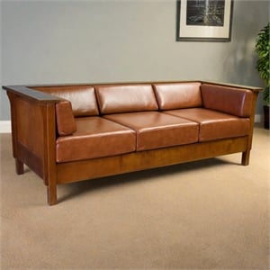 Crafters and Weavers Arts and Crafts Leather Side Sofa in Russet Brown