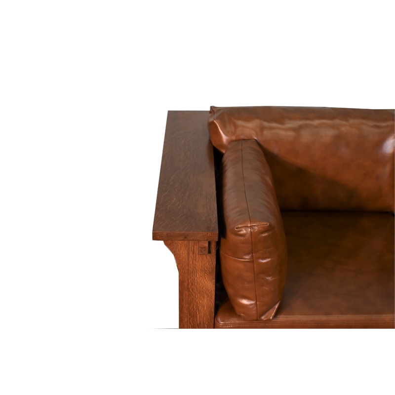 Crafters and Weavers Arts and Crafts Leather Sofa in Brown/Chestnut