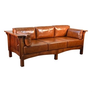 Crafters and Weavers Arts and Crafts Leather Sofa in Brown/Chestnut