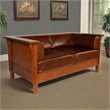 Crafters and Weavers Arts and Crafts Leather Side Loveseat in Chestnut Brown