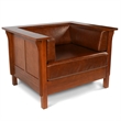 Crafters and Weavers Arts and Crafts Leather Panel Side Arm Chair in Chestnut