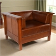 Crafters and Weavers Arts and Crafts Leather Panel Side Arm Chair in Chestnut