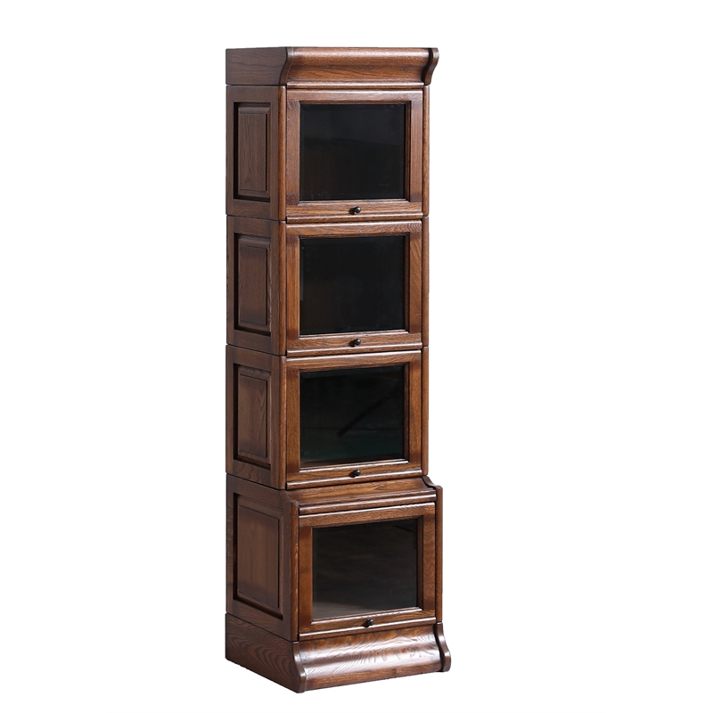 Crafters and Weavers Arts and Crafts Wood Narrow Barrister Bookcase in Cherry